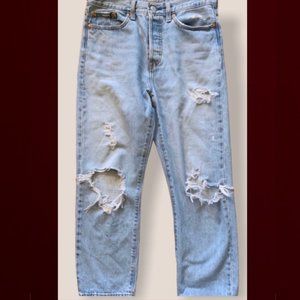 high waisted ripped blue jeans